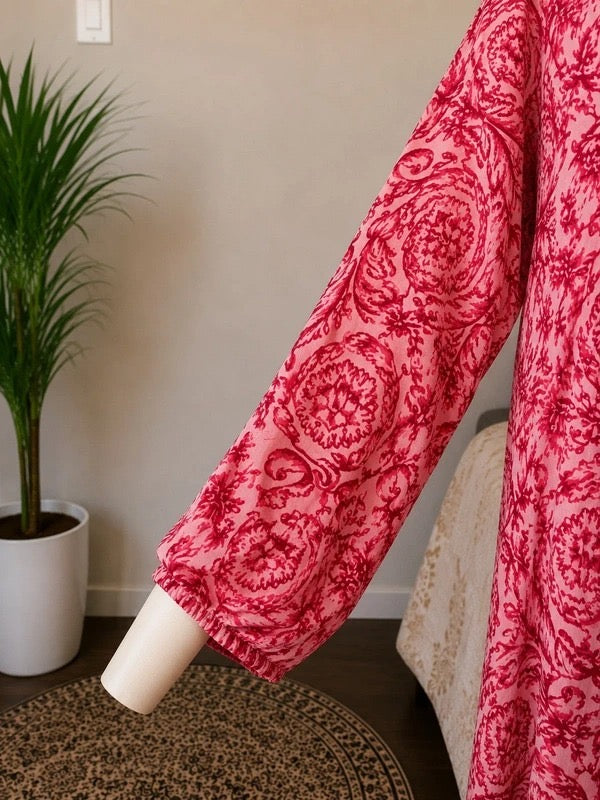 Crimson Damask Print Abaya
