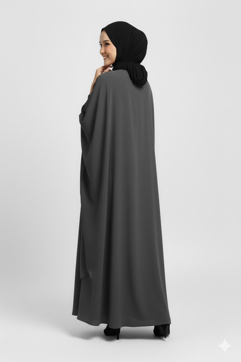 Elegant Butterfly Abaya – Charcoal Grey