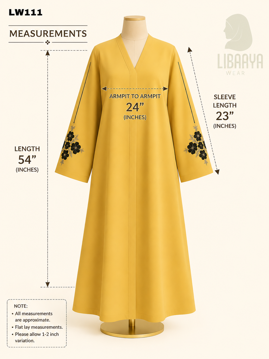 Mustard Floral Sleeve Embroidered Abaya