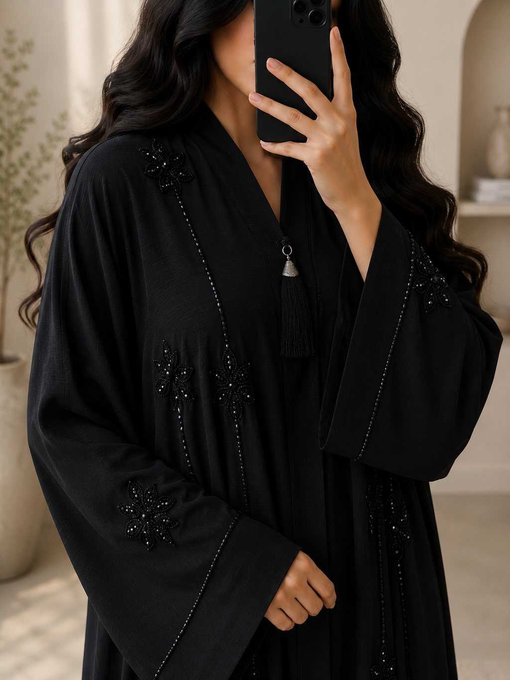Cut work Bloom Embellished Black Abaya