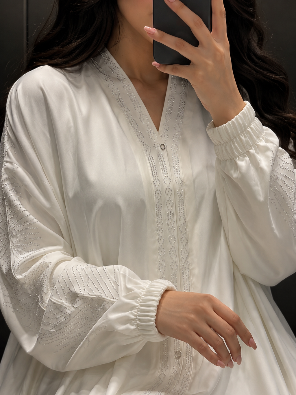 Radiant White Embellished Abaya