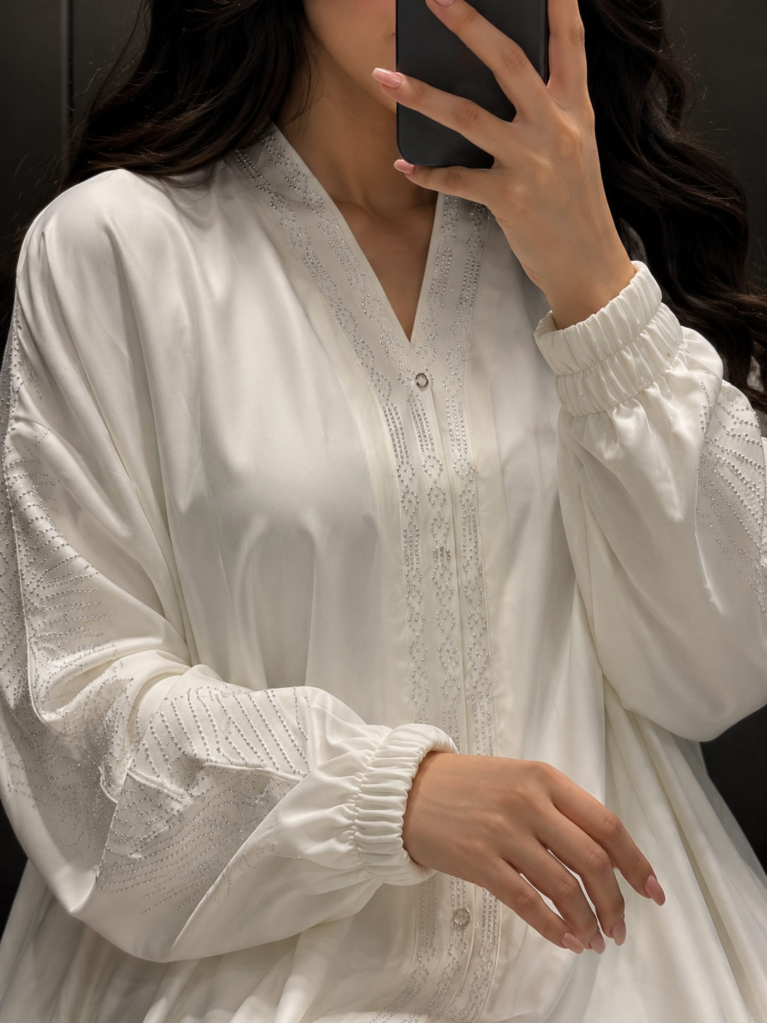 Radiant White Embellished Abaya