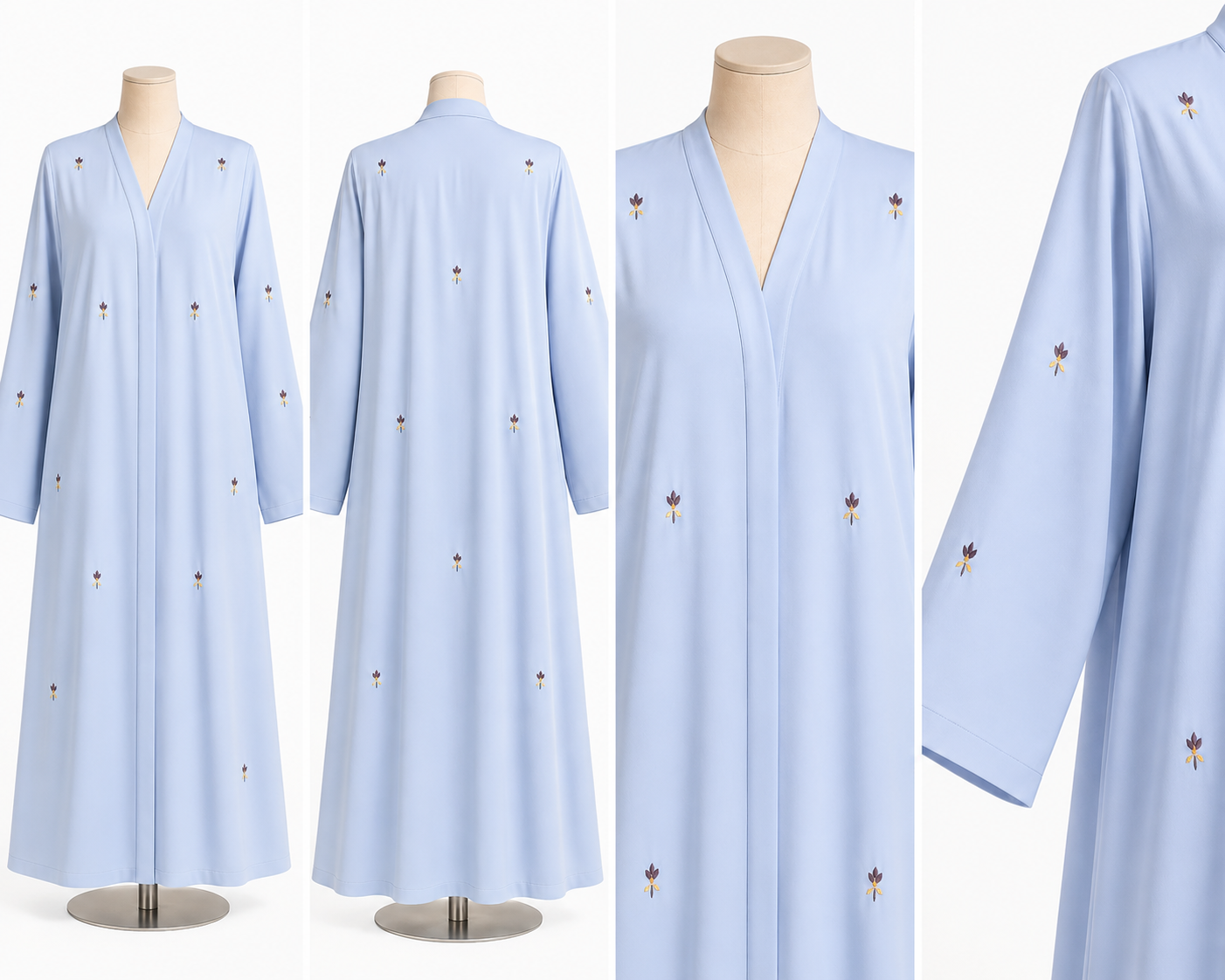 Light Blue Embroidered Open Abaya