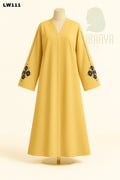 Mustard Floral Sleeve Embroidered Abaya