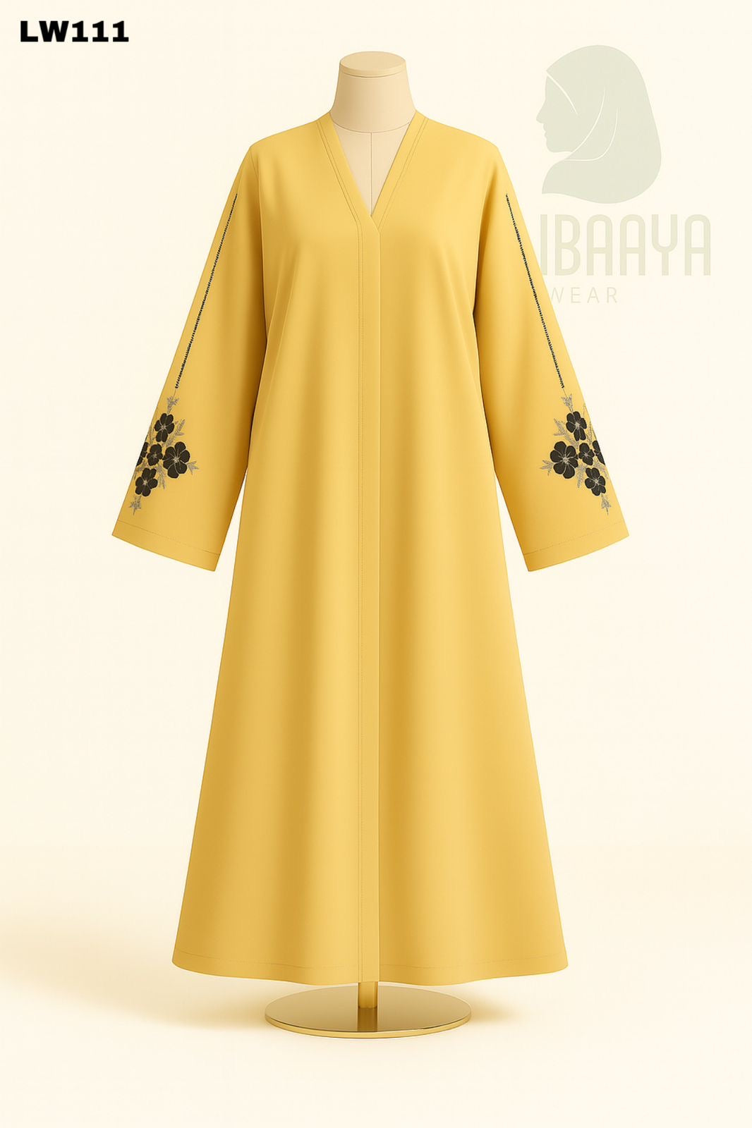 Mustard Floral Sleeve Embroidered Abaya