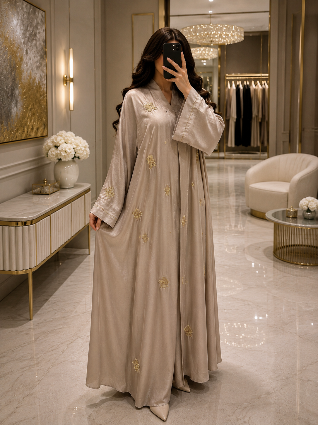 Premium Tissue Floral & Cut Dana Embroidered Abaya