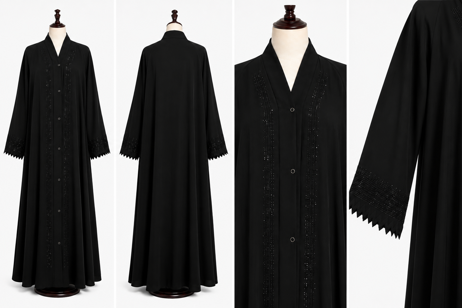 Black Stone Work Open Abaya