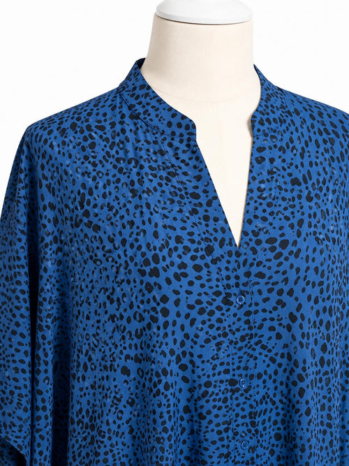 Dusty Blue Button-Front Printed Abaya