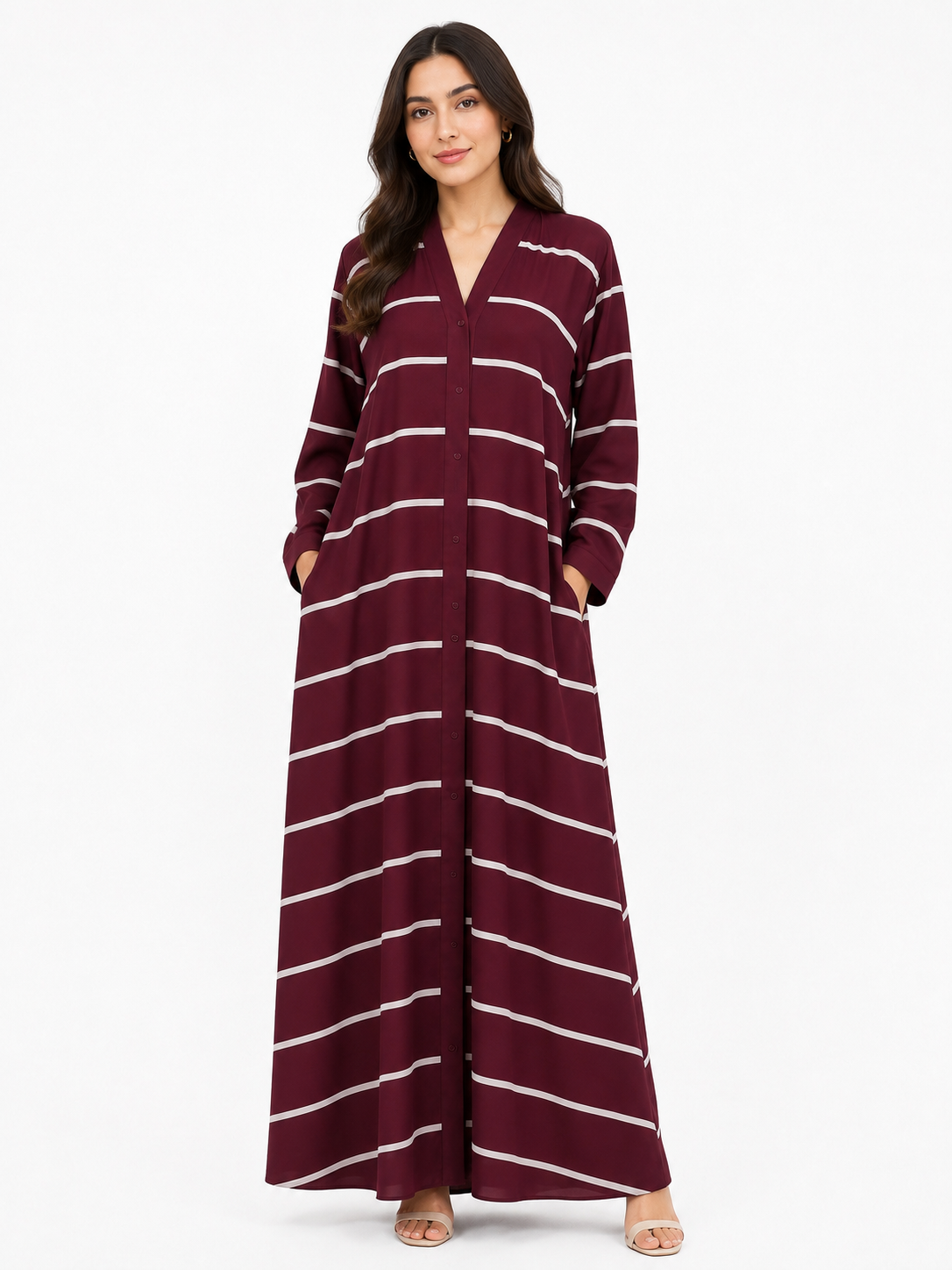 Maroon Stripe Classic Abaya