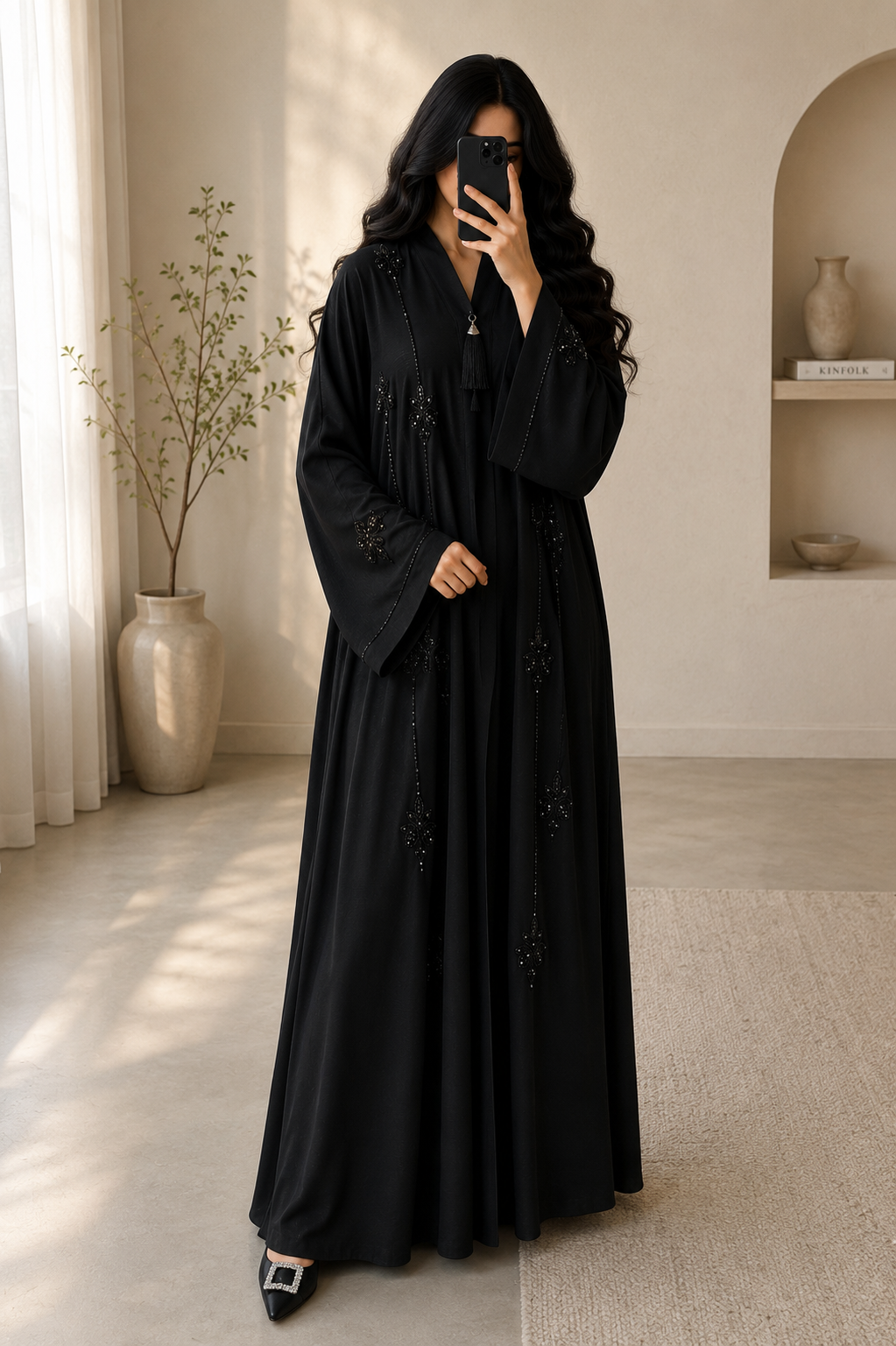 Cut work Bloom Embellished Black Abaya