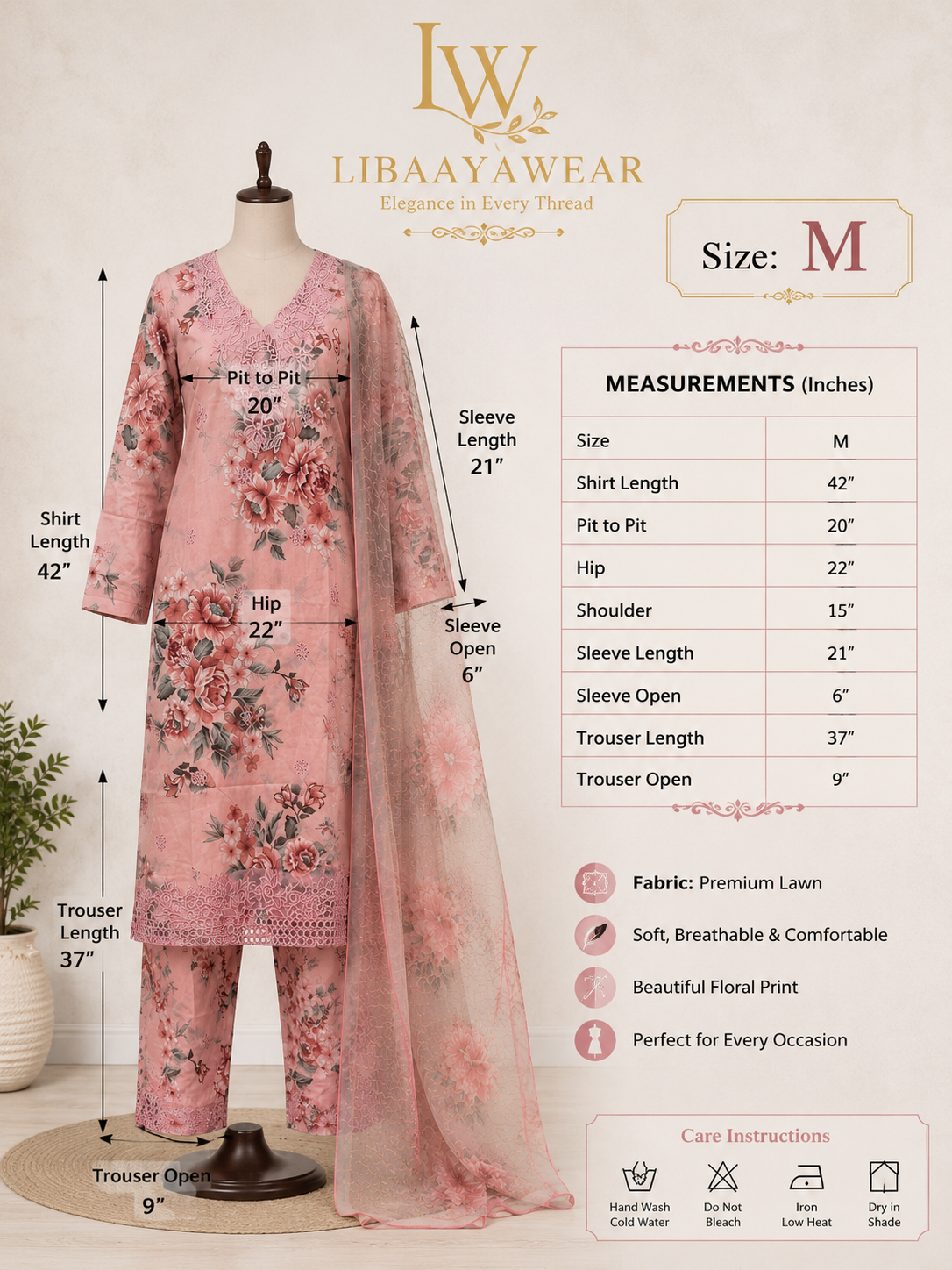 Elegant Pink Floral 3-Piece Lawn Suit 🌸