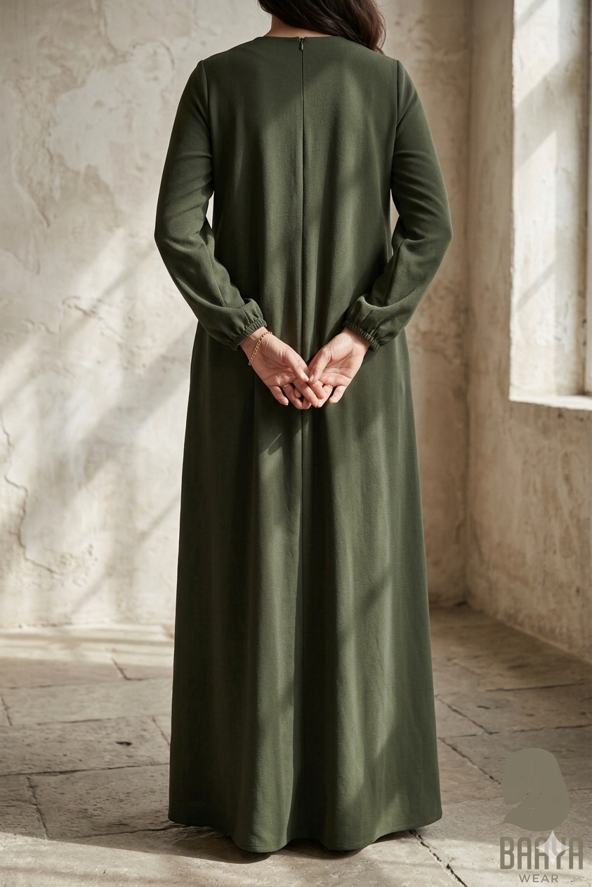 Olive Pleated Button Abaya