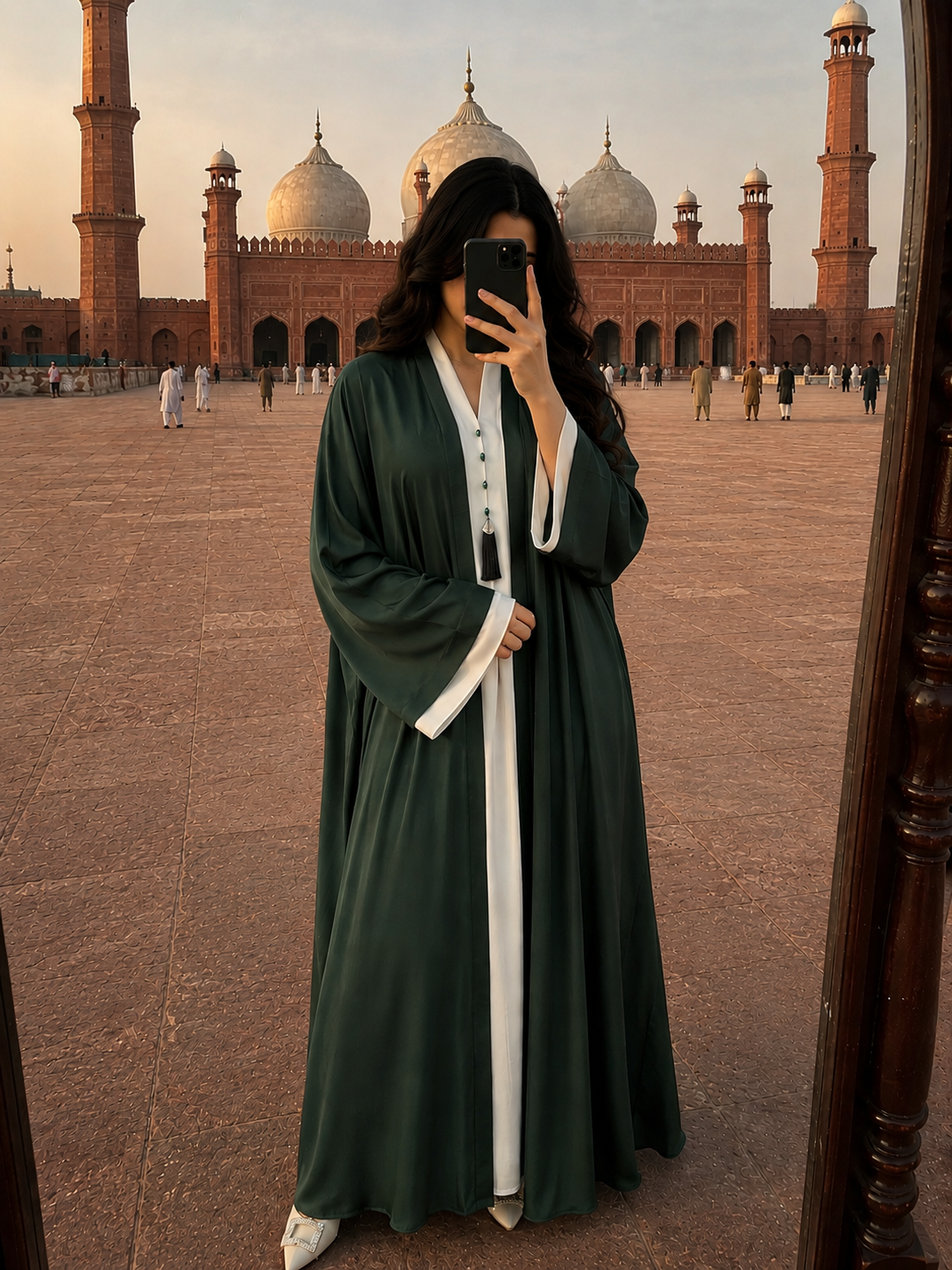 Emerald & Ivory Contrast-Layered Abaya