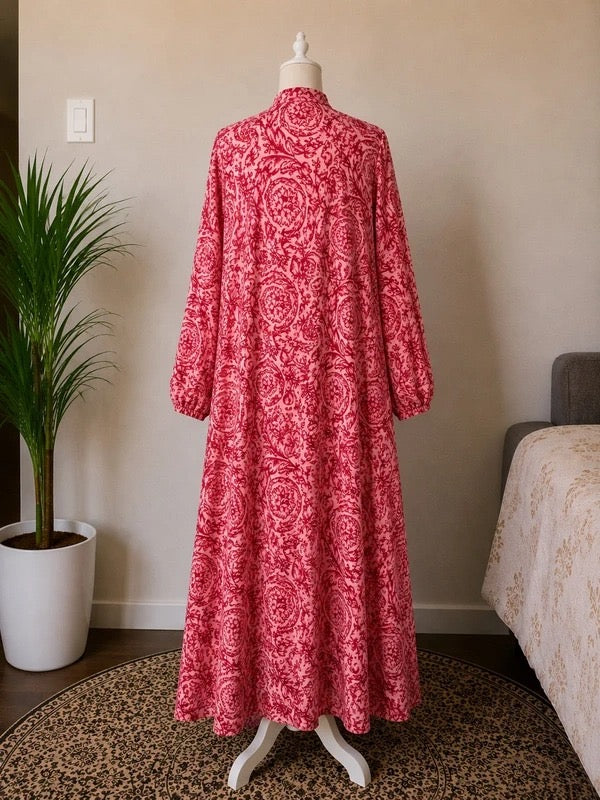 Crimson Damask Print Abaya