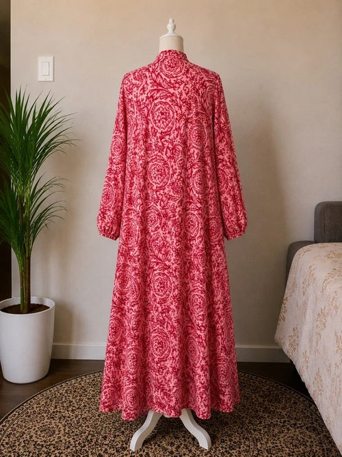Crimson Damask Print Abaya