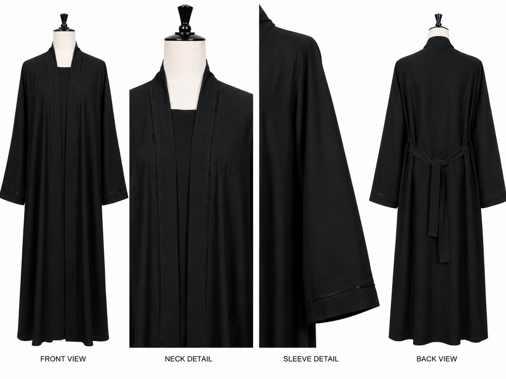 Black Kimono Style Open Abaya – Double Layer