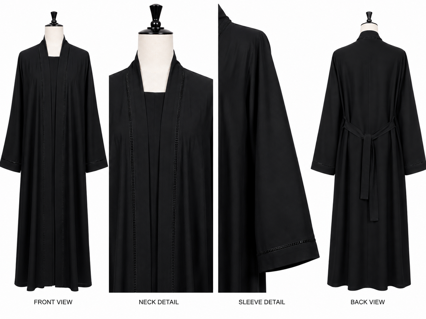 Black Kimono Style Open Abaya – Double Layer