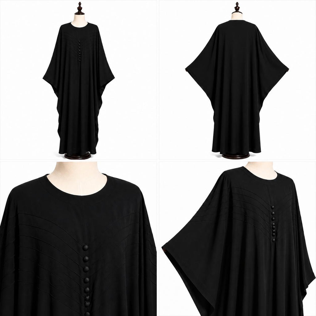 Textured Front Pleat Black Abaya