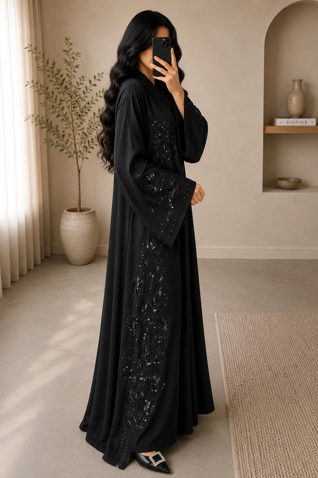 Midnight Bloom Embellished Black Abaya