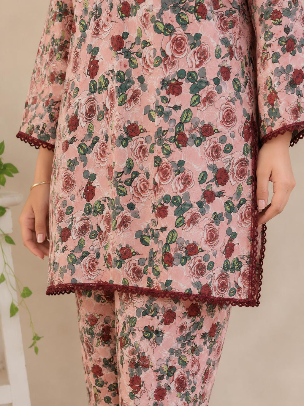 Blush Rose Floral 2-Piece Stitched Suit