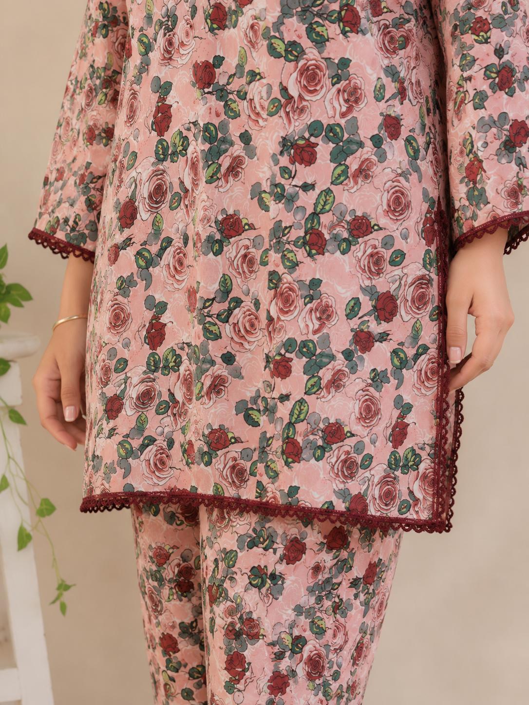 Blush Rose Floral 2-Piece Stitched Suit