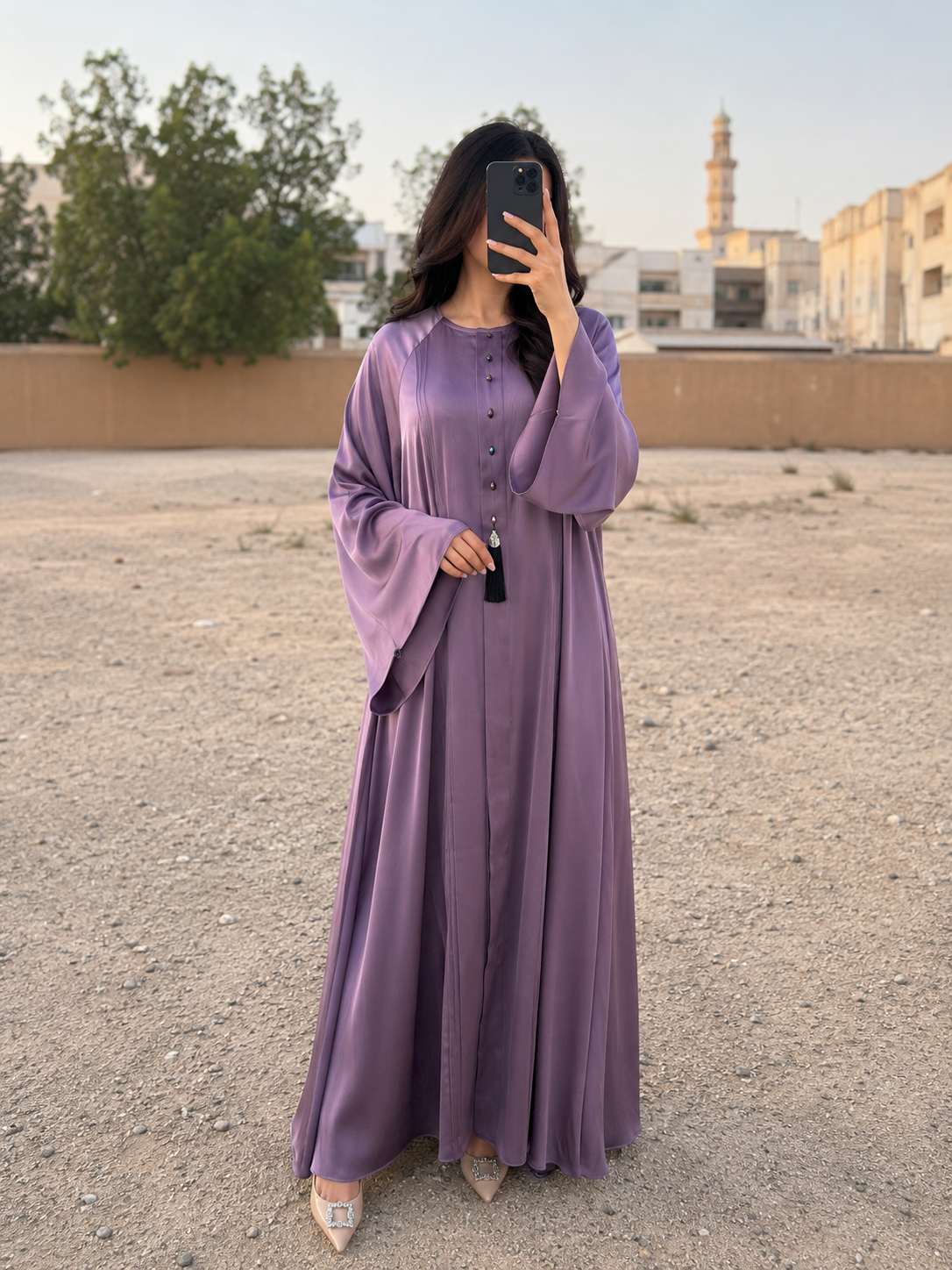 Serene Lavender Silk-Blend Tasseled Abaya