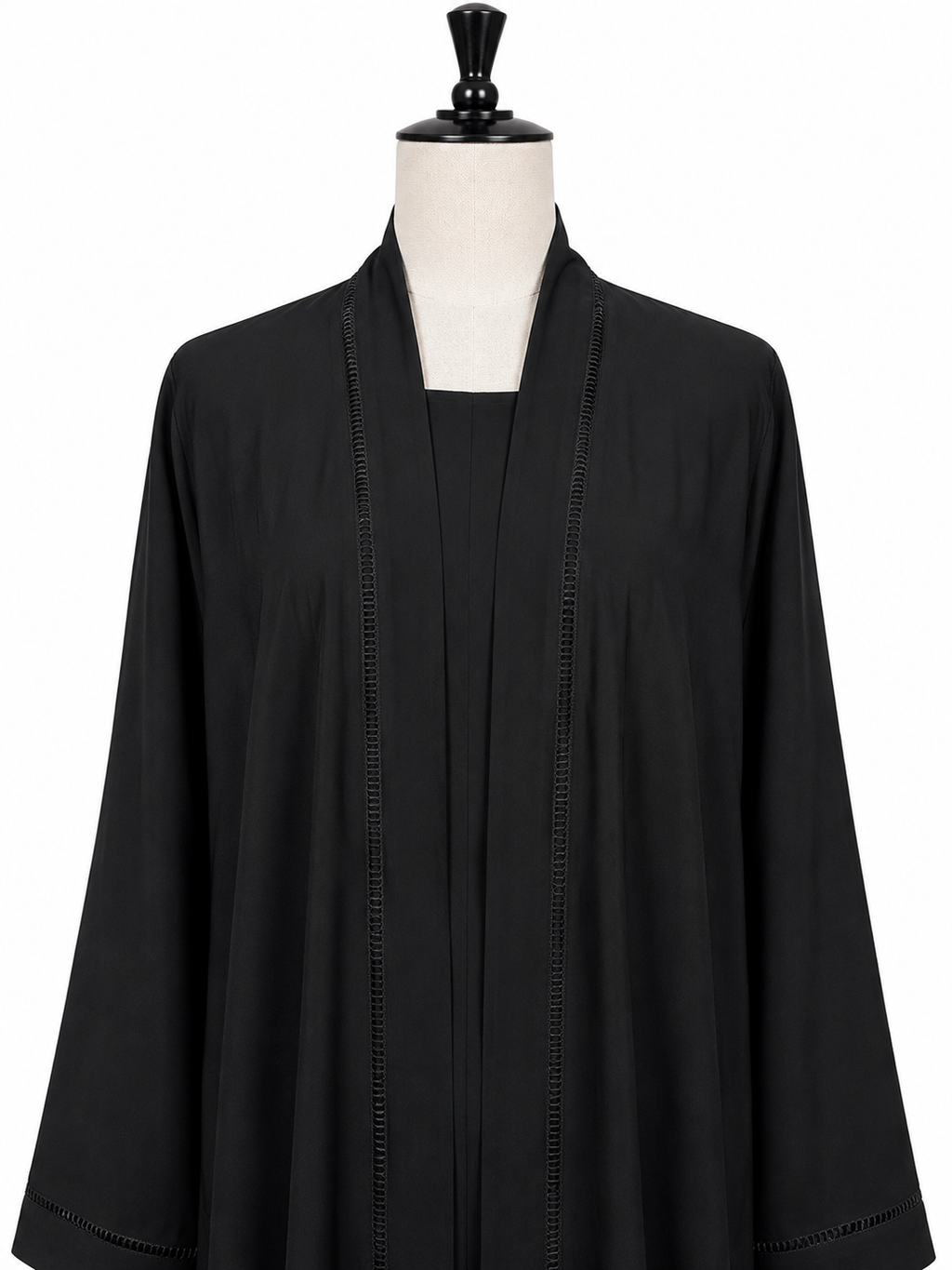 Black Kimono Style Open Abaya – Double Layer