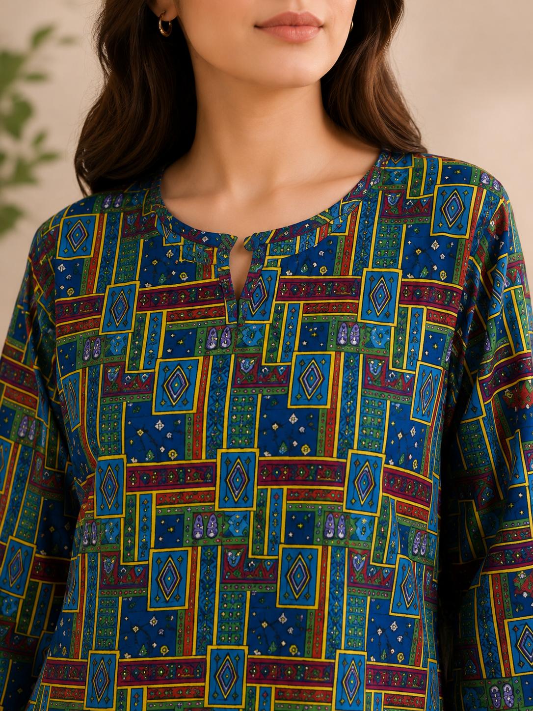 Royal Blue Geometric Abstract 2-Piece Stitched Suit