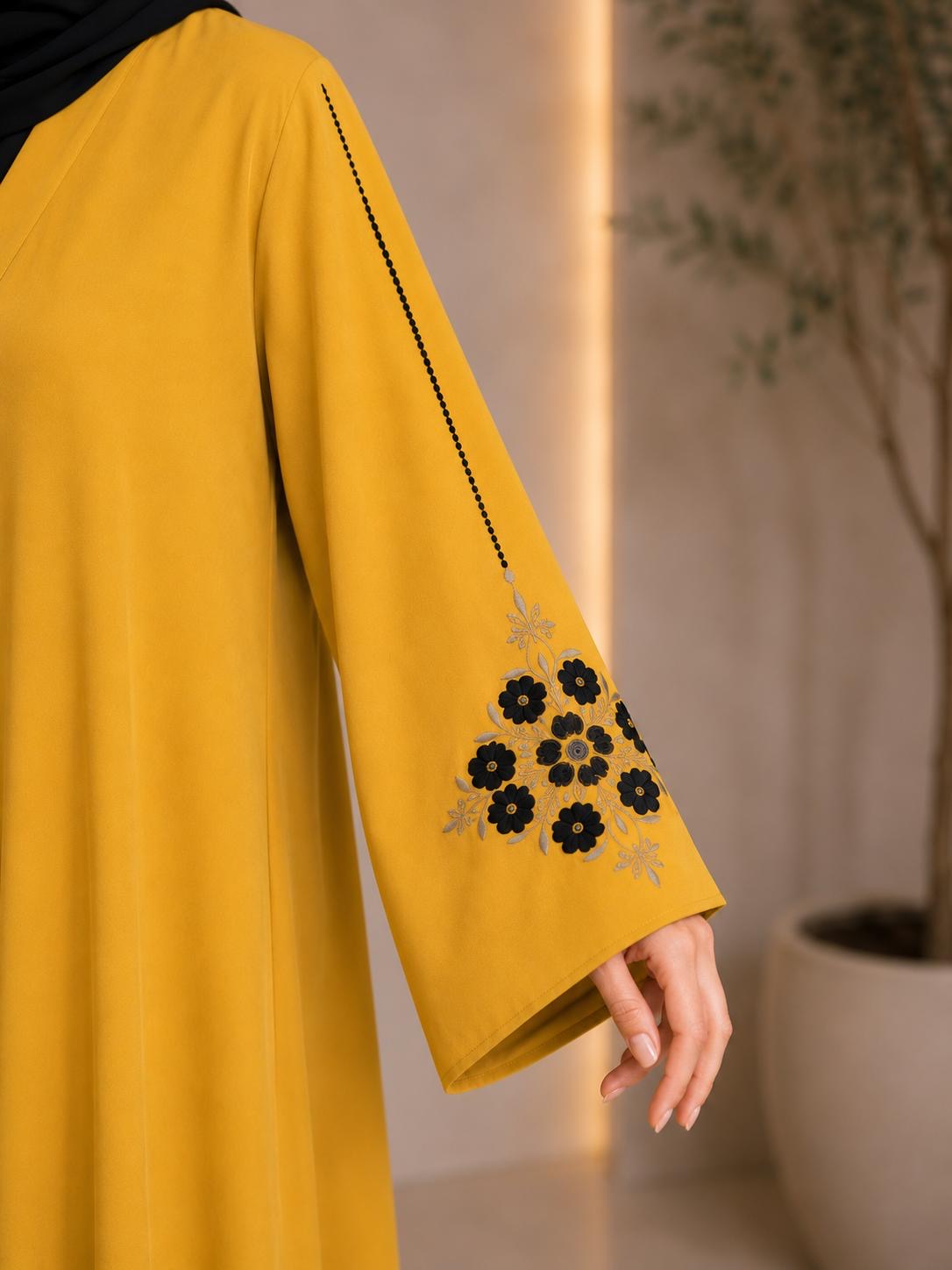 Mustard Floral Abaya