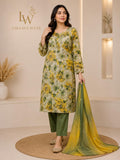 Mustard & Olive Floral Printed 3-Piece Stitched Suit