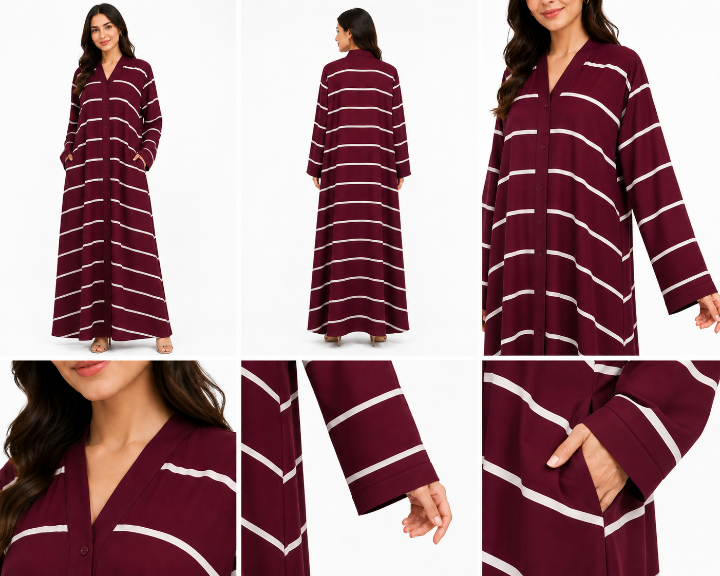 Maroon Stripe Classic Abaya