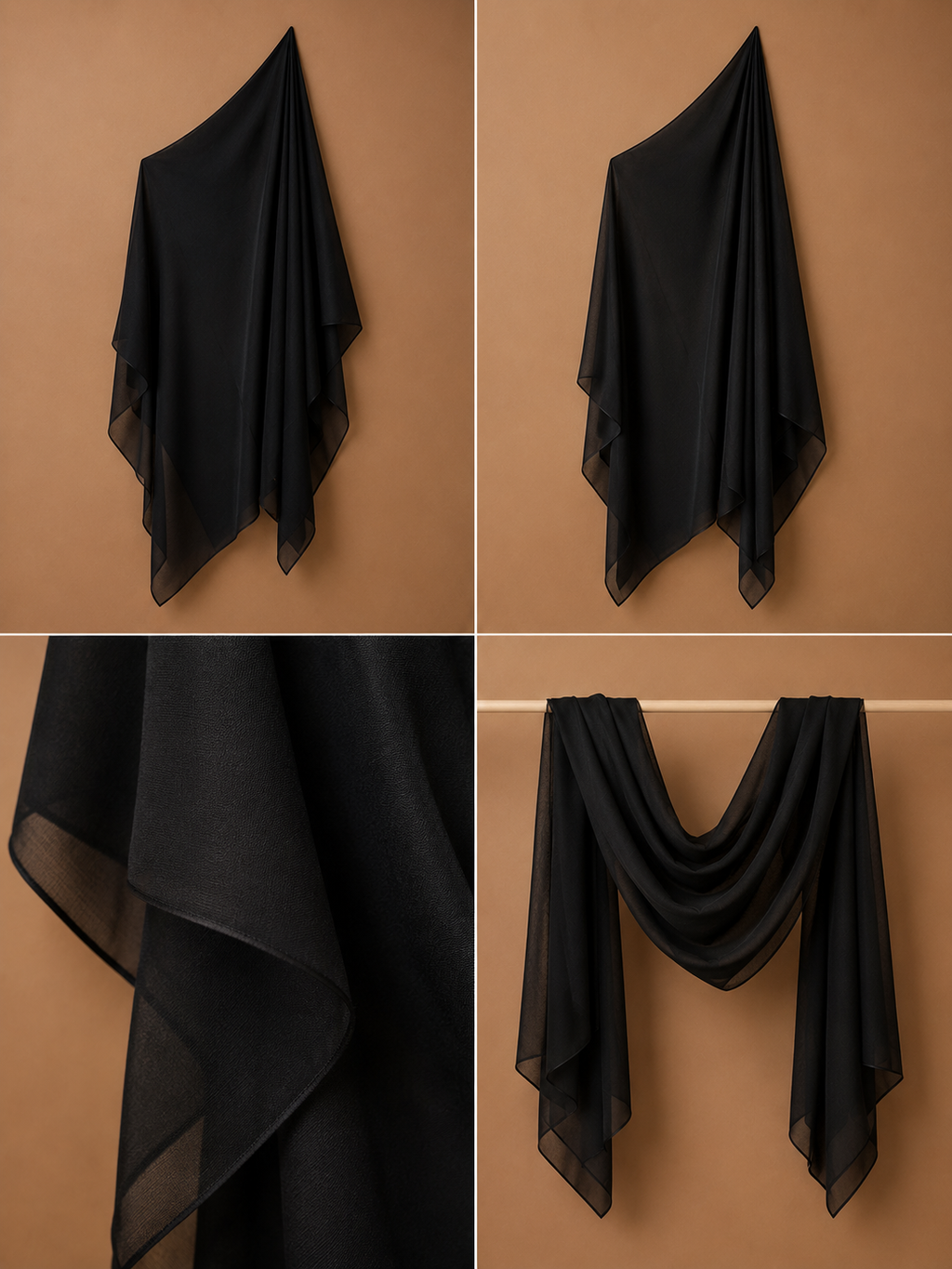 Premium Chiffon Hijab/Scarf – Lightweight – Black)