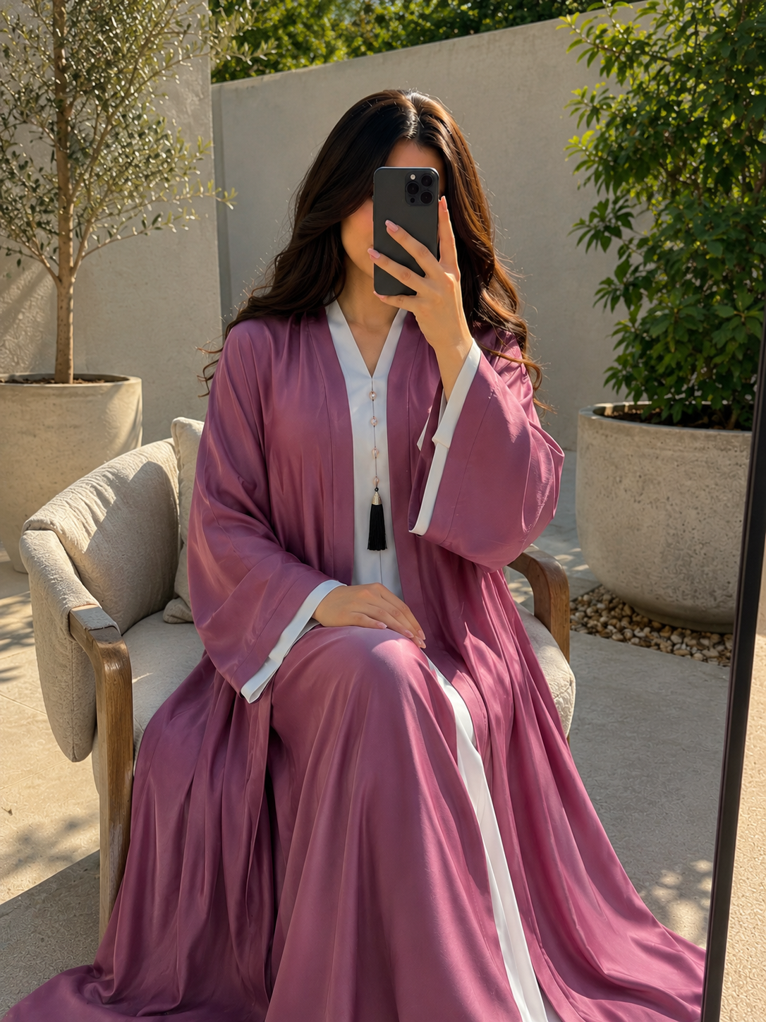 Two-Tone Mauve & White Sophisticated Abaya