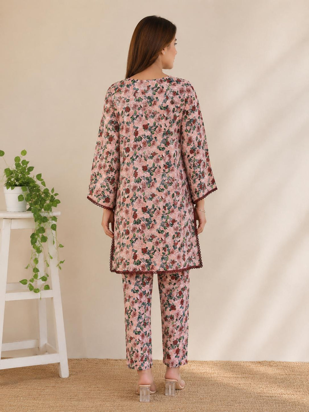 Blush Rose Floral 2-Piece Stitched Suit