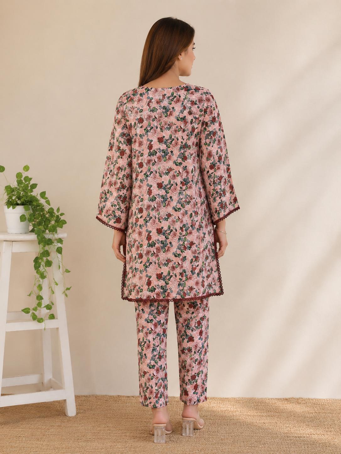 Blush Rose Floral 2-Piece Stitched Suit