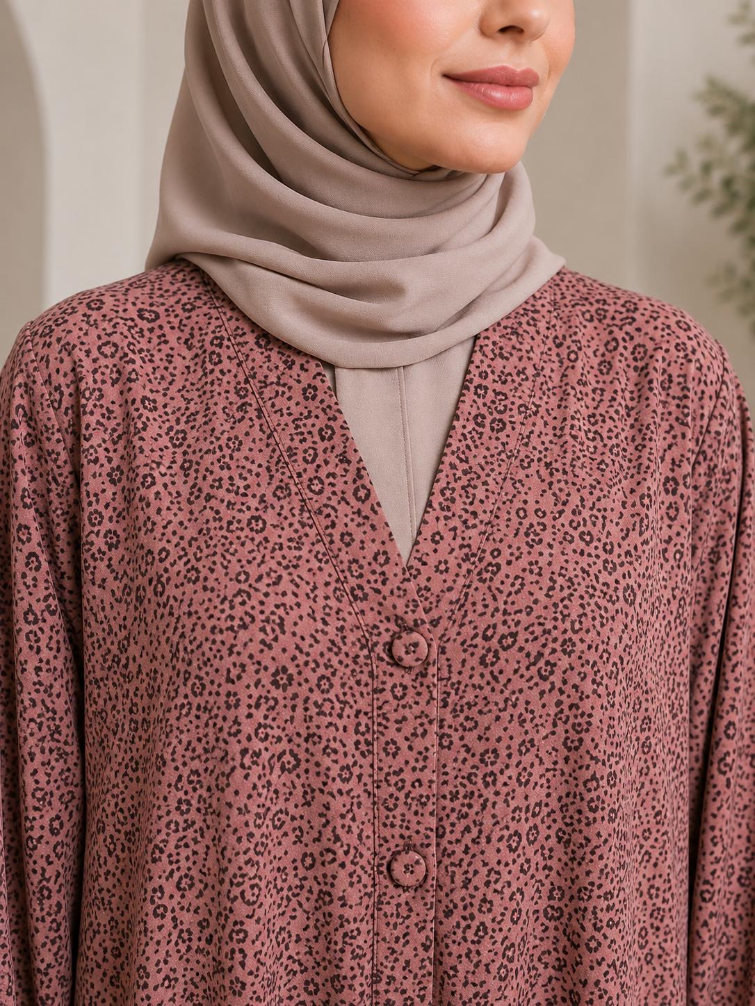 Rosewood Print Modest Abaya