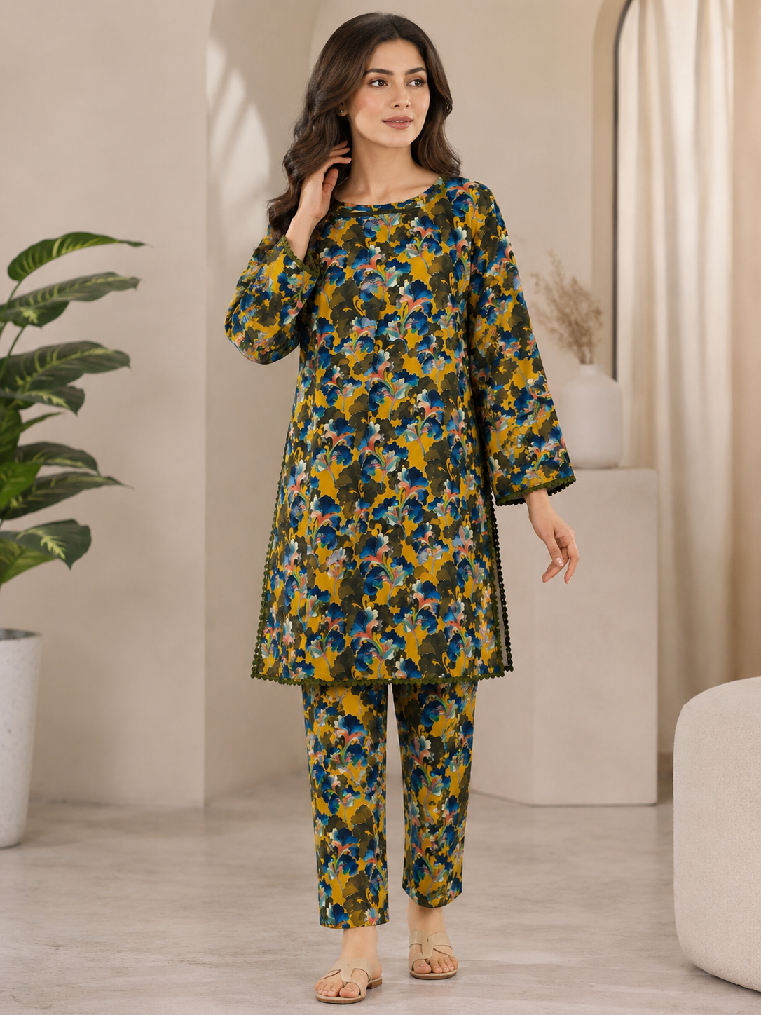 Elegant Floral Printed 2-Piece Cotton Suit for Women | Premium Casual Summer Wear