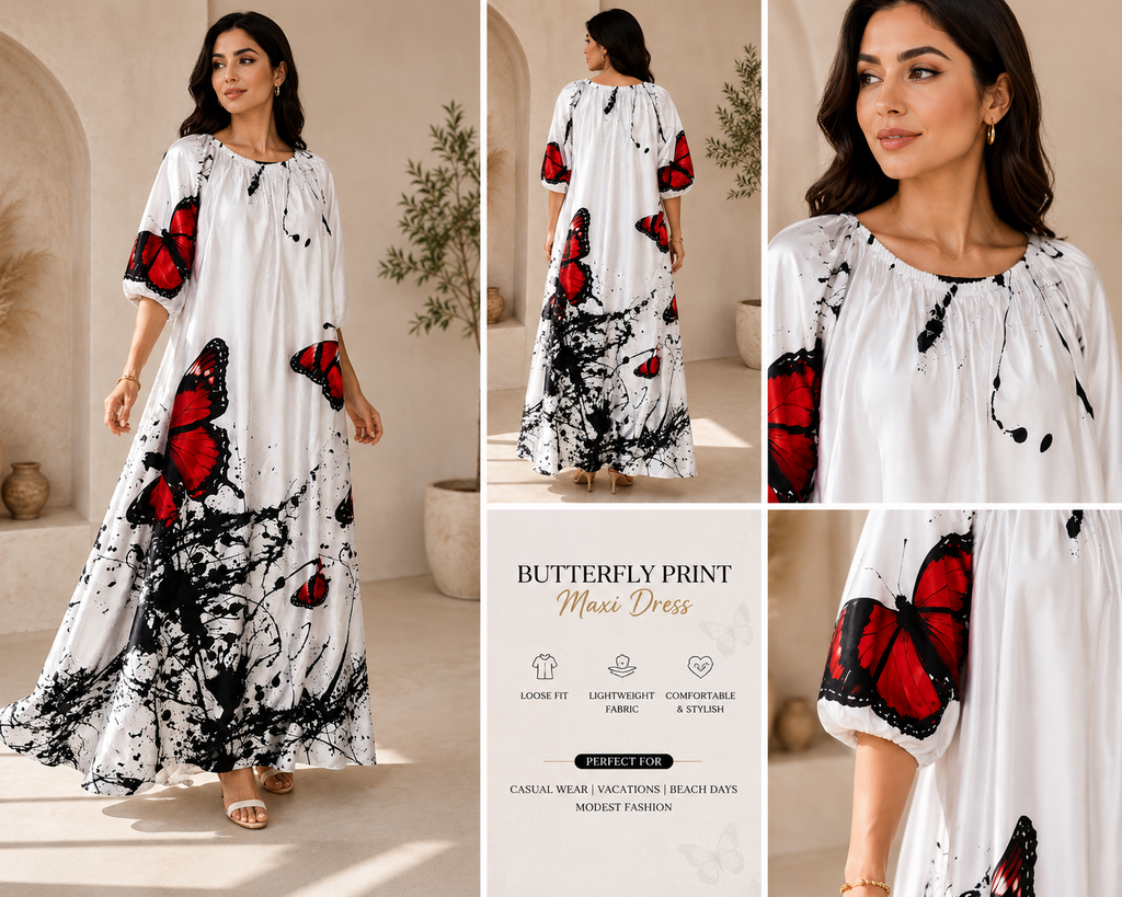 Elegant Butterfly Print Maxi Dress