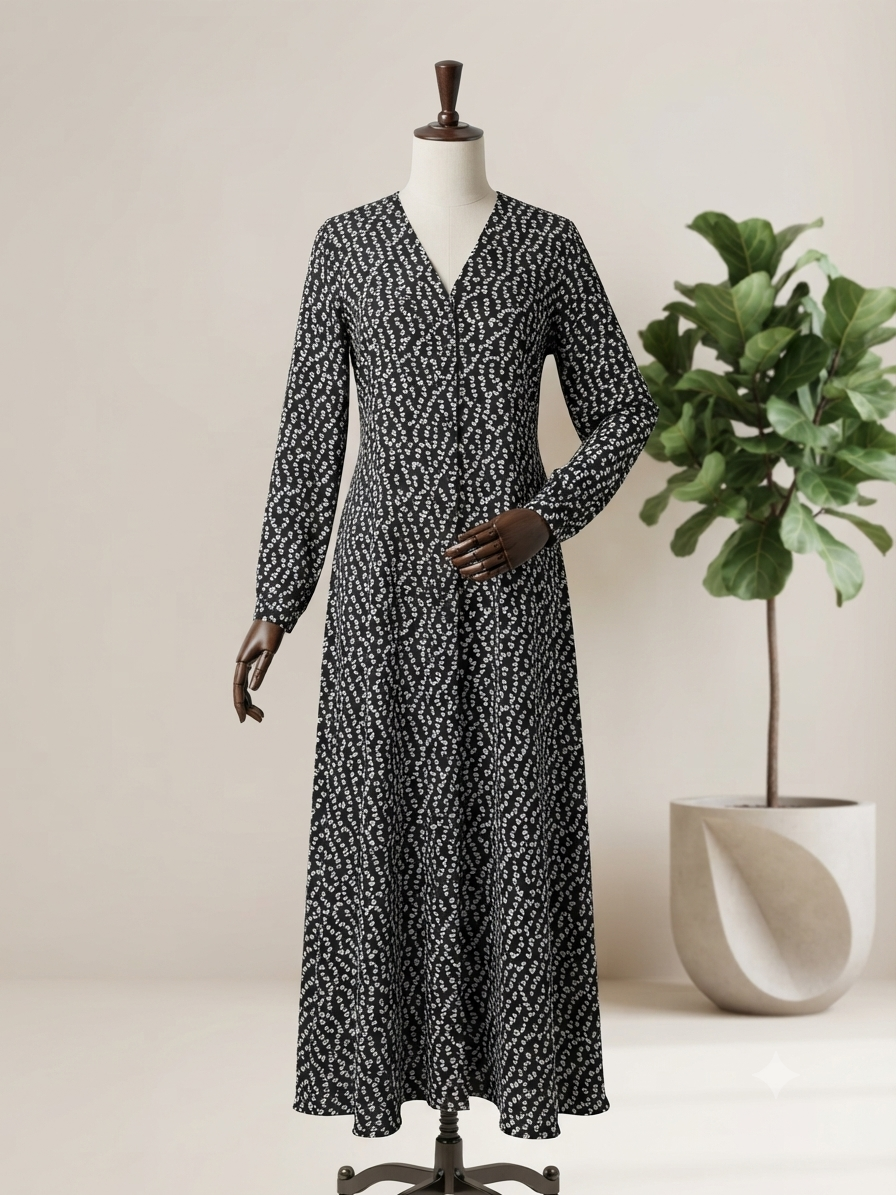Noir Micro-Print Abaya