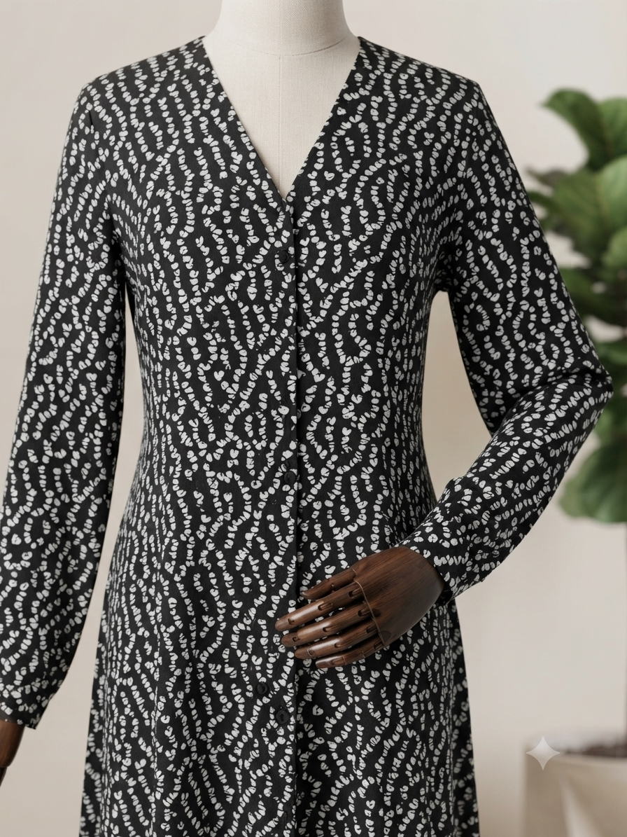 Noir Micro-Print Abaya
