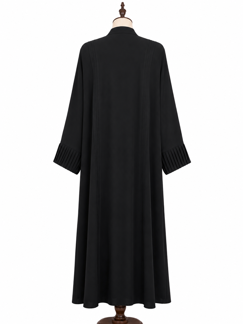 Black Open Front Abaya – Pleated Sleeve Cuff Design