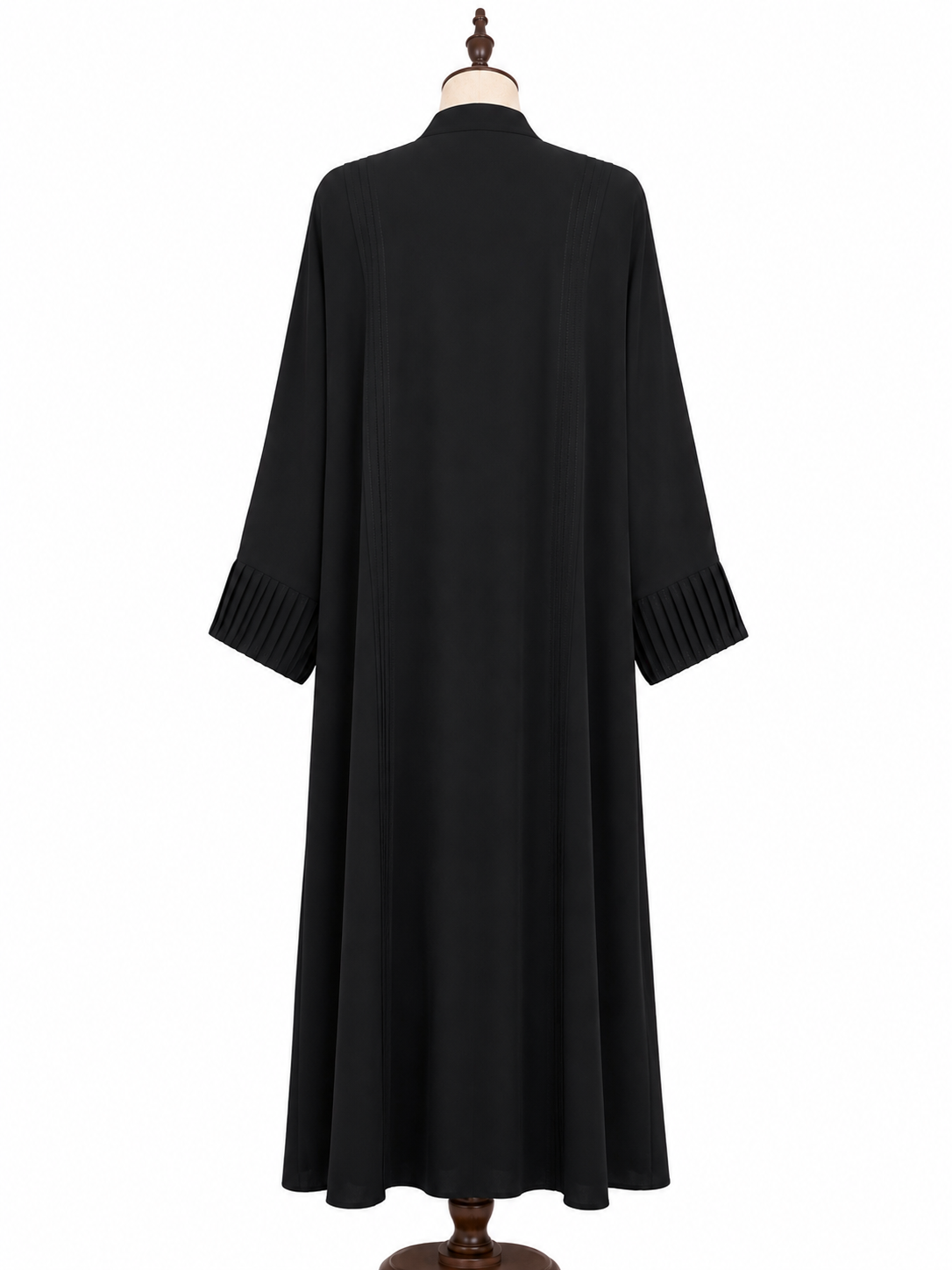 Black Open Front Abaya – Pleated Sleeve Cuff Design