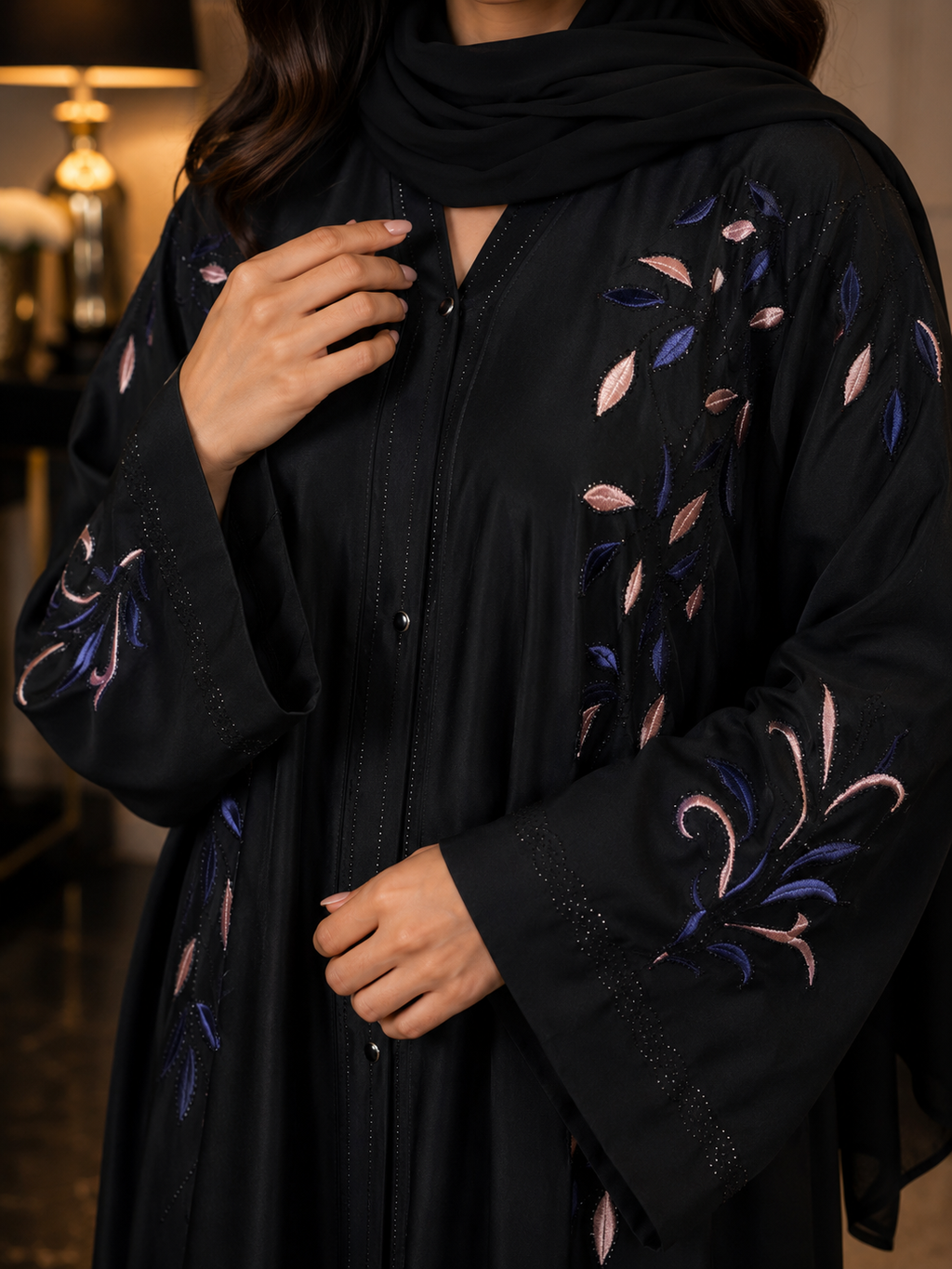 Midnight Floral Embroidered Abaya