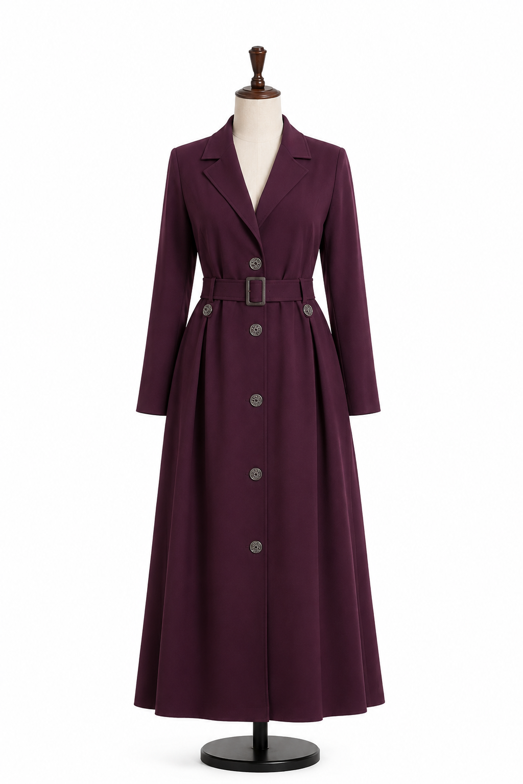 Elegant Belted Coat Style Abaya – Plum Purple