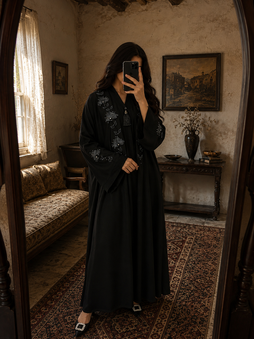 Artisan Tissue-Floral Black Abaya
