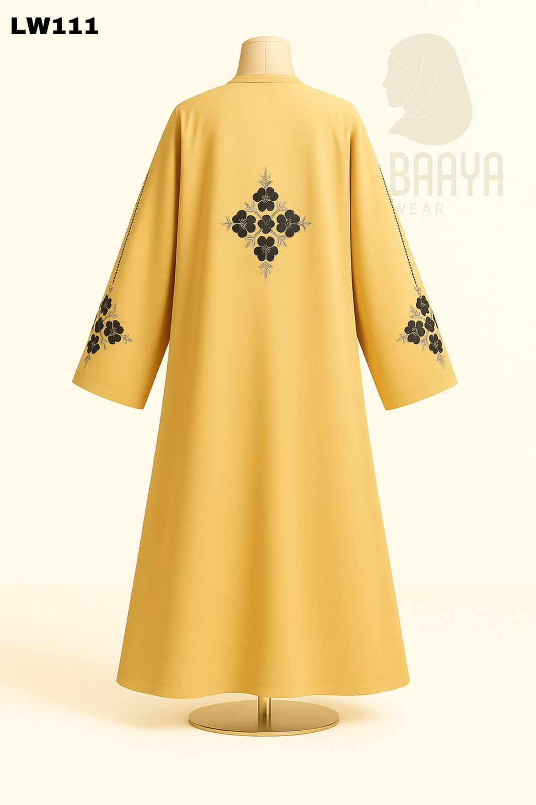 Mustard Floral Sleeve Embroidered Abaya