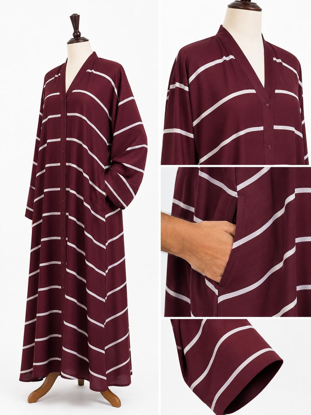 Maroon Stripe Classic Abaya