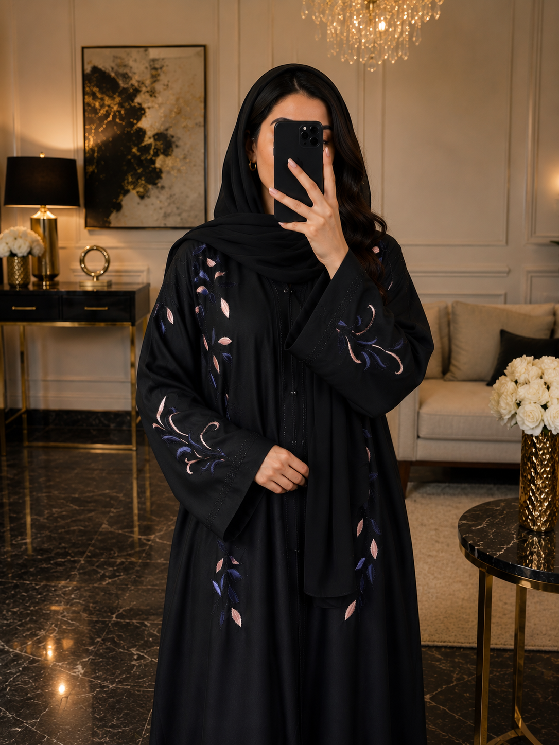 Midnight Floral Embroidered Abaya