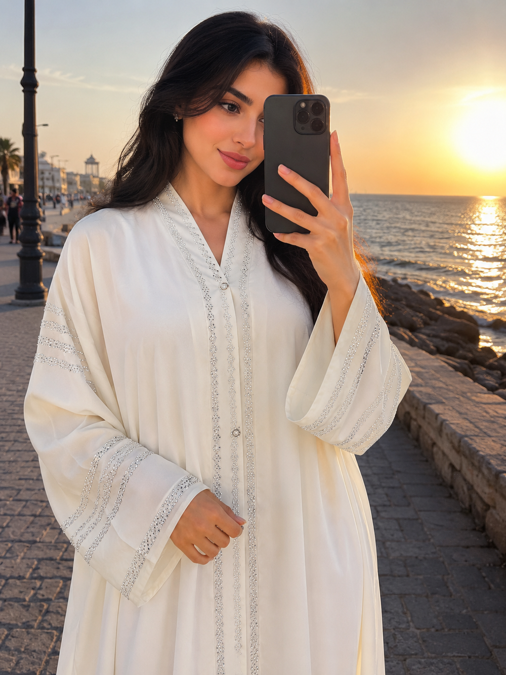 Ethereal Ivory Crystal-Embellished Abaya