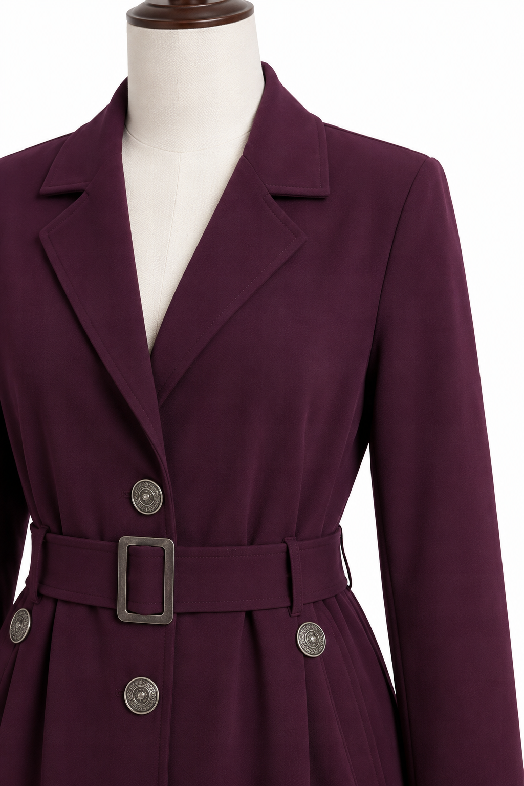 Elegant Belted Coat Style Abaya – Plum Purple